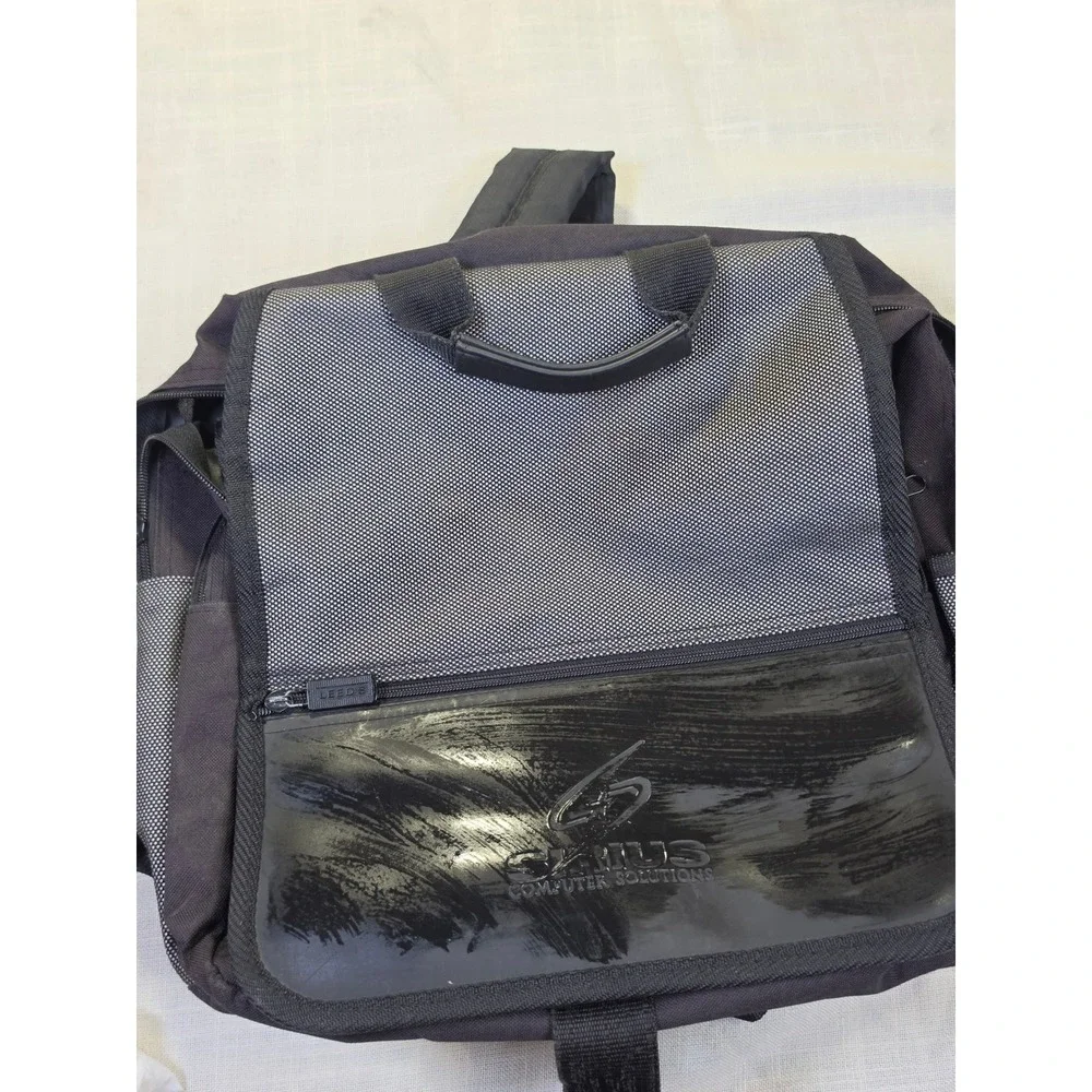 Leeds Sirius Computer Solutions Laptop Backpack Black Gray Canvas Tech Bag
